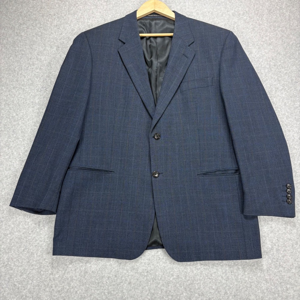 S. Cohen Blazer Mens 44R Blue 100% Wool Plaid Performance Professional Business